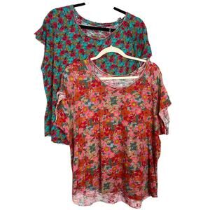 NATURAL LIFE Colorful Floral Blouses in Red and Teal